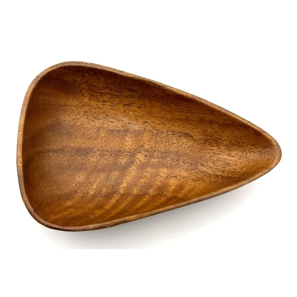 Vintage Carved Wood Bowl Teardrop Organic Modernist Minimalist Trinket Dish 6